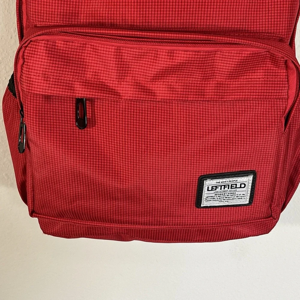 Leftfield Korean Streetwear Red Canvas Backpack Laptop Bag Pockets School Uni